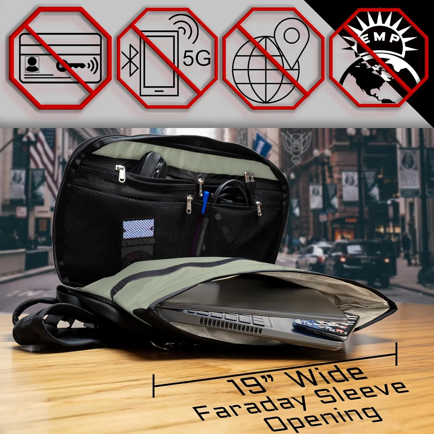 ~ FLEX Faraday Bag for Laptops, Tablets, and Mid-Size Electronics ~ Tracking/Hacking Defense ~ Stone