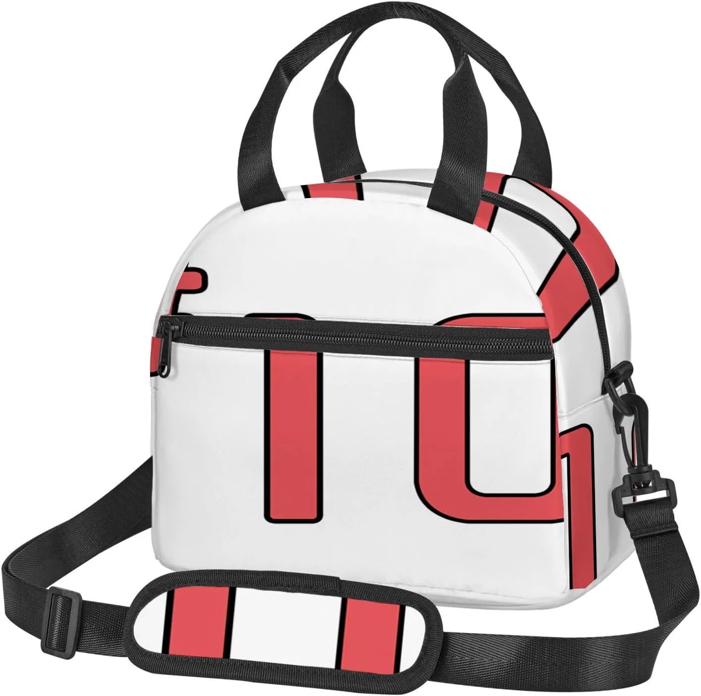 #10 Design,Insulated Reusable Lunch Bag with Adjustable Shoulder Strap for Adults,Team Number 10,Leakproof Office Picnic Hiking Beach Tote Bag,Red and Black,9x5x7.8in