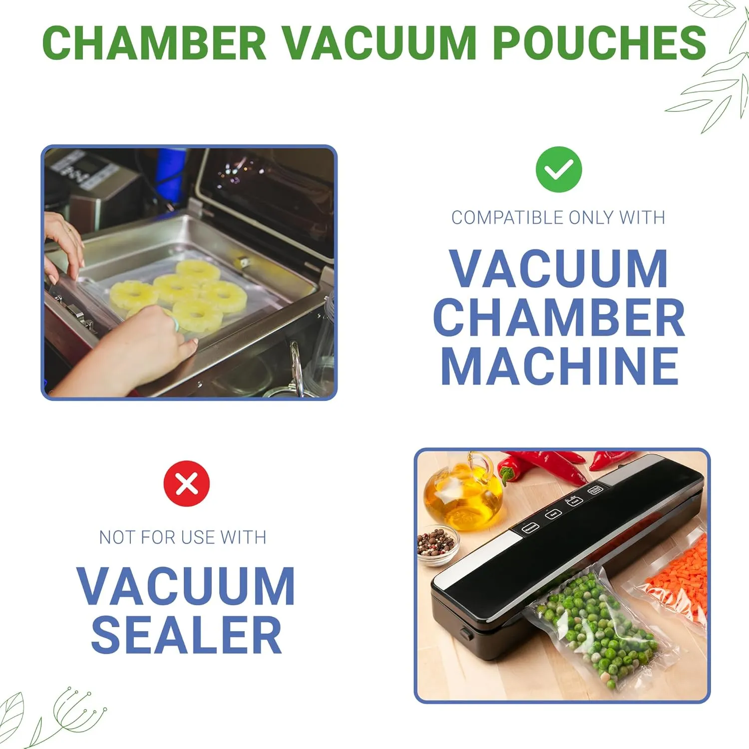 1,000 pcs Clear 8" x 12" Quart, 3 mil Chamber Machine Pouches, Pre-Cut Chamber Vacuum Sealer Bags, Heavy Duty Seal Pouch, BPA-Free Chamber Sealer Bags with Tear Notch