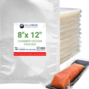 1,000 pcs Clear 8" x 12" Quart, 3 mil Chamber Machine Pouches, Pre-Cut Chamber Vacuum Sealer Bags, Heavy Duty Seal Pouch, BPA-Free Chamber Sealer Bags with Tear Notch