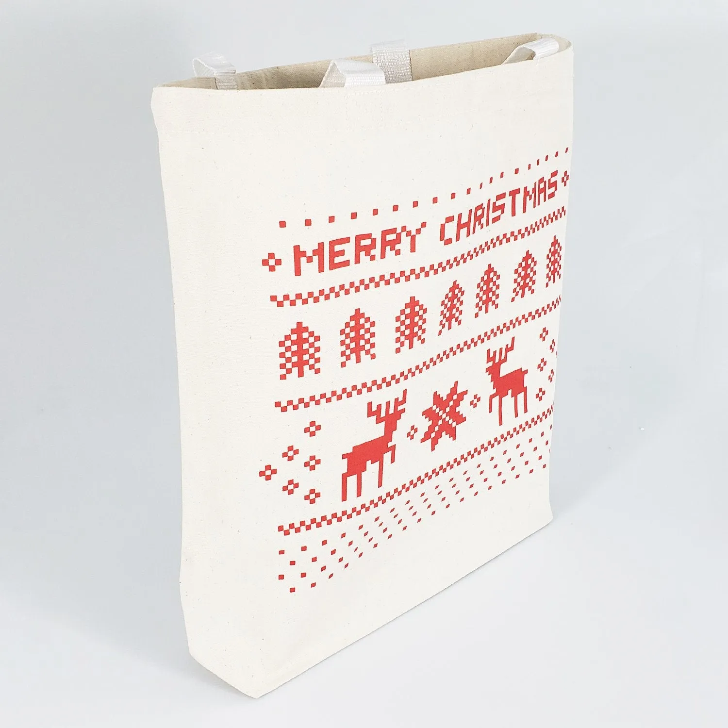 12 ct Merry Christmas 15 in Medium Canvas Tote Bags w/Gusset - By Dozen