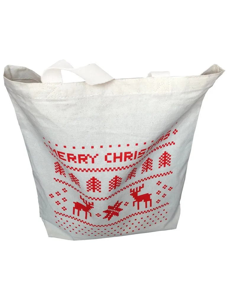 12 ct Merry Christmas 15 in Medium Canvas Tote Bags w/Gusset - By Dozen