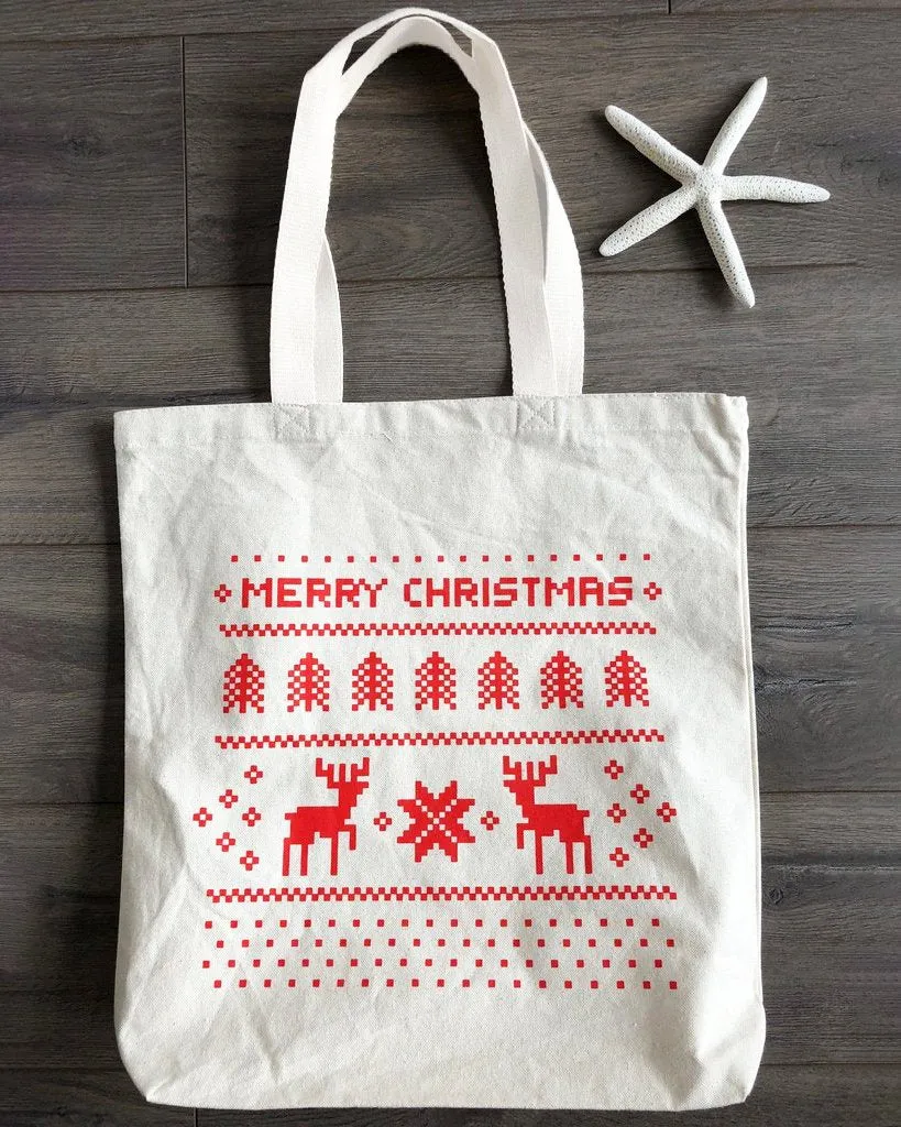 12 ct Merry Christmas 15 in Medium Canvas Tote Bags w/Gusset - By Dozen