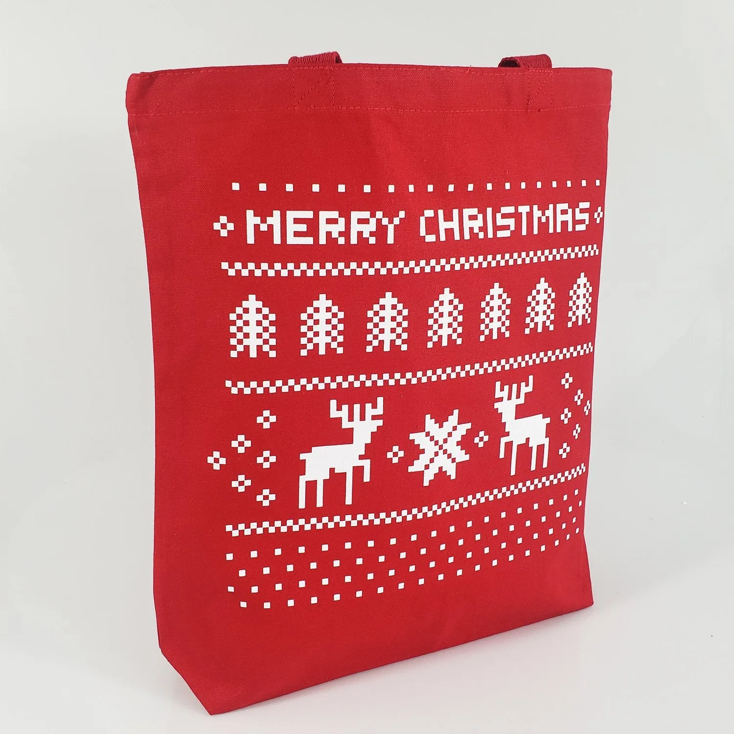 12 ct Merry Christmas 15 in Medium Canvas Tote Bags w/Gusset - By Dozen