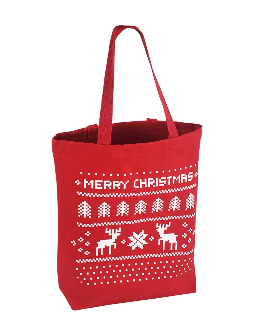 12 ct Merry Christmas 15 in Medium Canvas Tote Bags w/Gusset - By Dozen