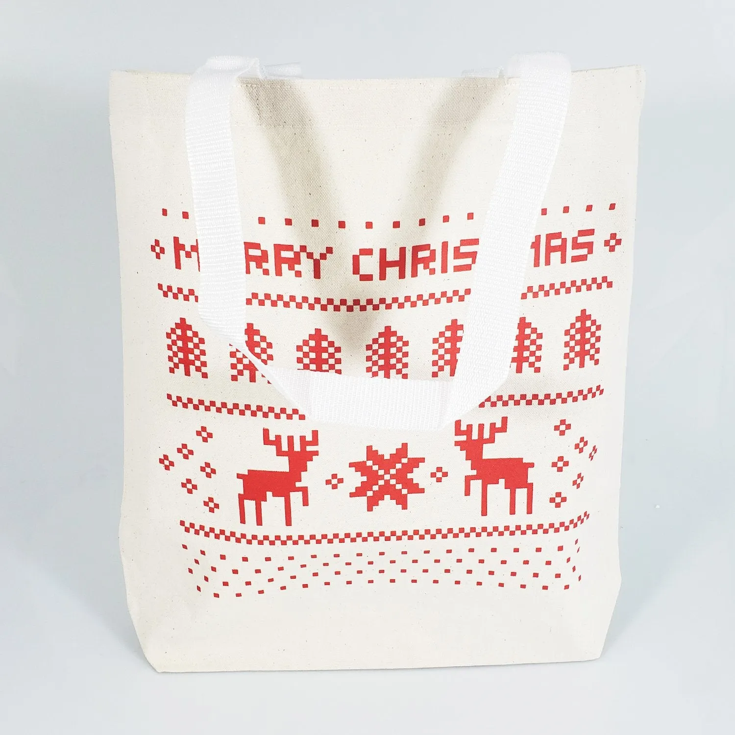 12 ct Merry Christmas 15 in Medium Canvas Tote Bags w/Gusset - By Dozen