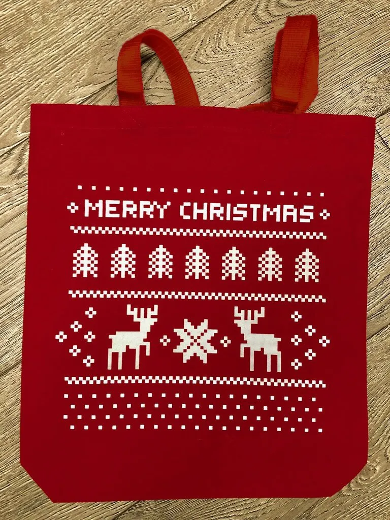 12 ct Merry Christmas 15 in Medium Canvas Tote Bags w/Gusset - By Dozen