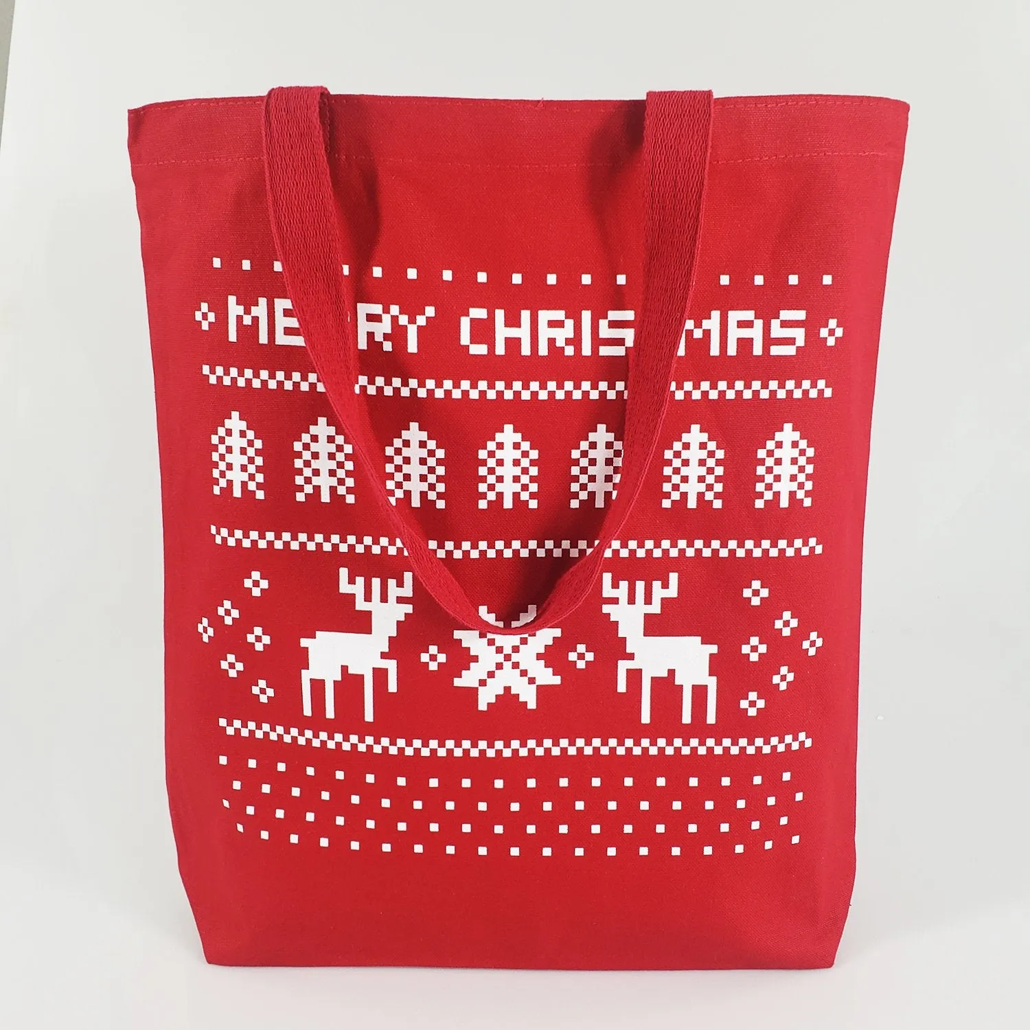 12 ct Merry Christmas 15 in Medium Canvas Tote Bags w/Gusset - By Dozen
