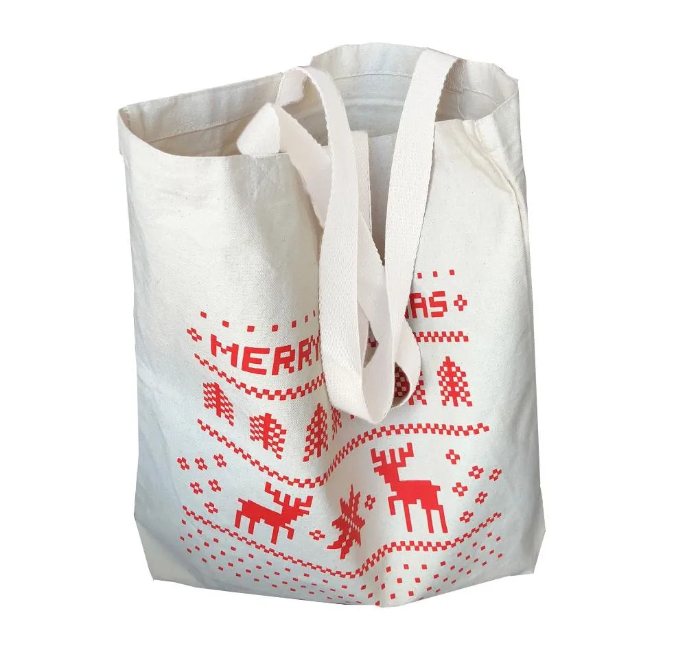 12 ct Merry Christmas 15 in Medium Canvas Tote Bags w/Gusset - By Dozen