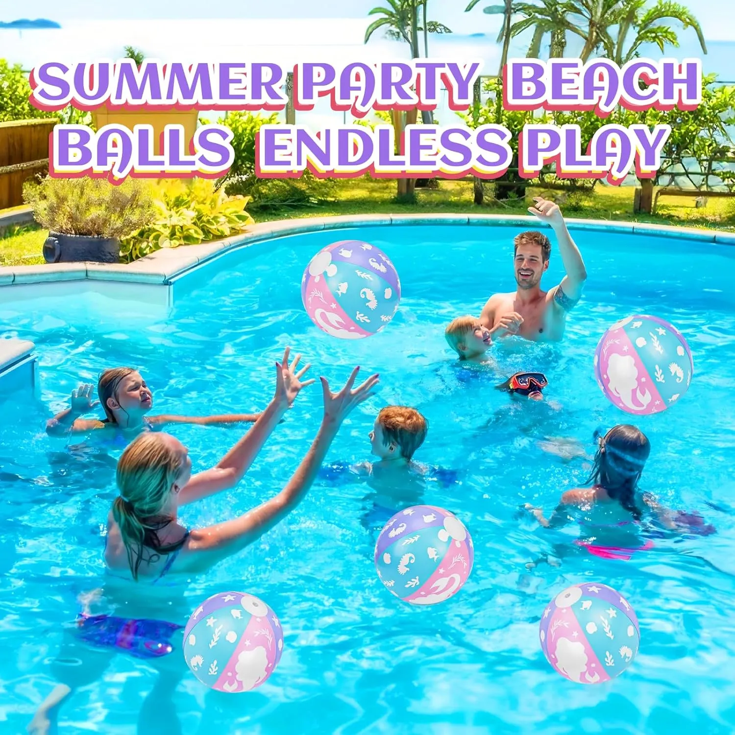 12 Pack Mermaid Themed Beach Ball - 16" Bulk Inflatable Beach Balls for Summer Water Games Pool Games, Mermaid Birthday Party Decorations Favors Supplies, Graduation Decorations 2025