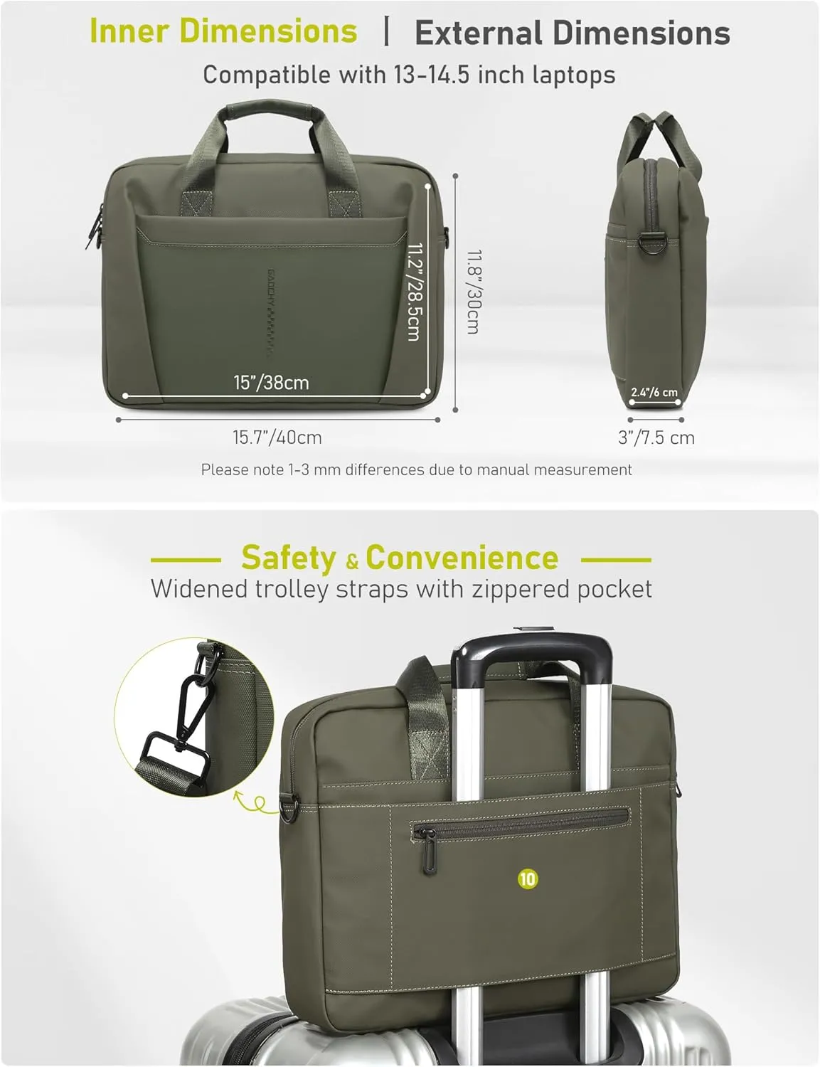 13-14 Inch Granulated Shoulder Portable Laptop Bag, Compatible with MacBook Pro 14 M4/M3/M2/M1, MacBook Air 13 M4, ASUS Chromebook Flip, 14 Inch Dell Latitude, Messenger Bag, Cypress Green