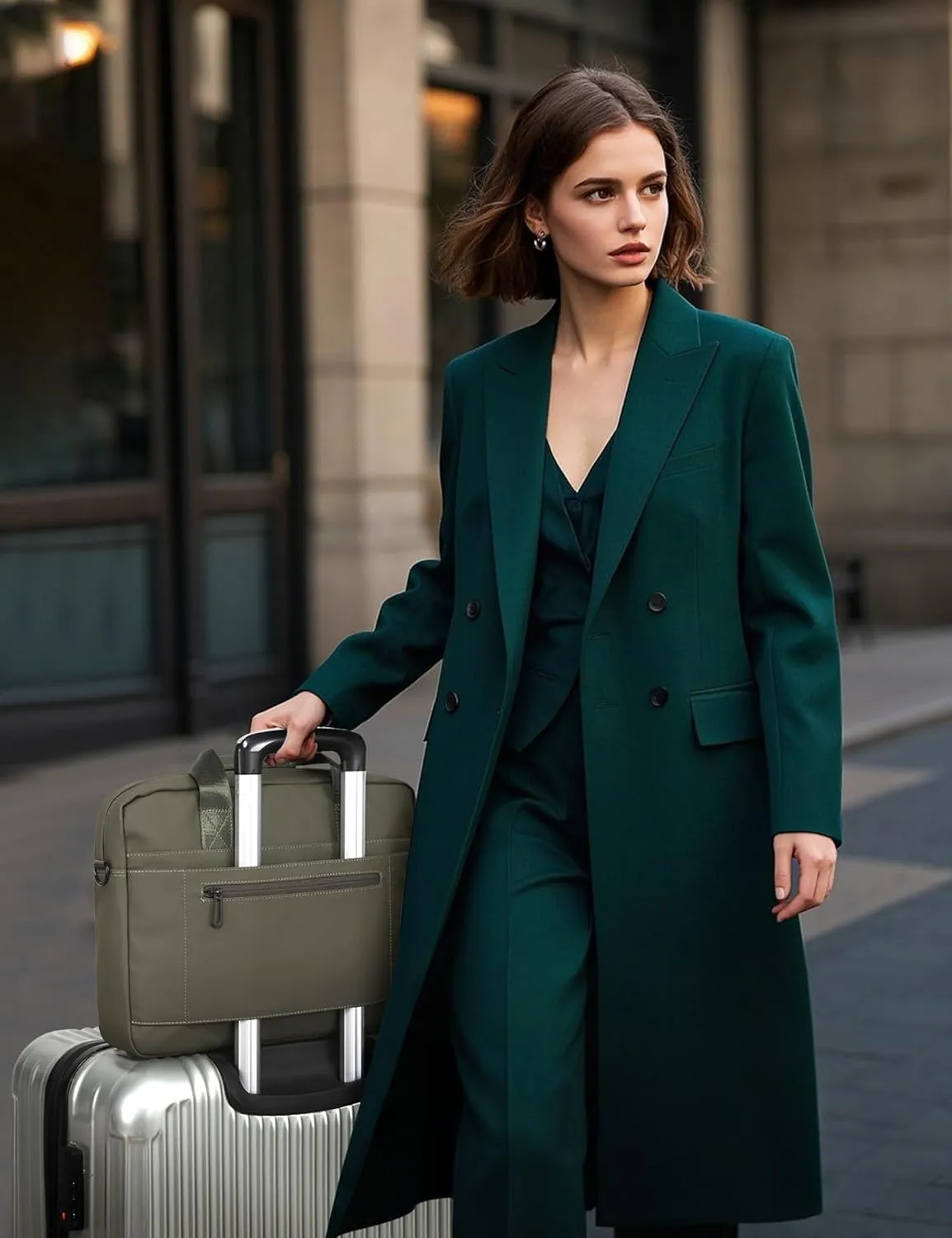 13-14 Inch Granulated Shoulder Portable Laptop Bag, Compatible with MacBook Pro 14 M4/M3/M2/M1, MacBook Air 13 M4, ASUS Chromebook Flip, 14 Inch Dell Latitude, Messenger Bag, Cypress Green