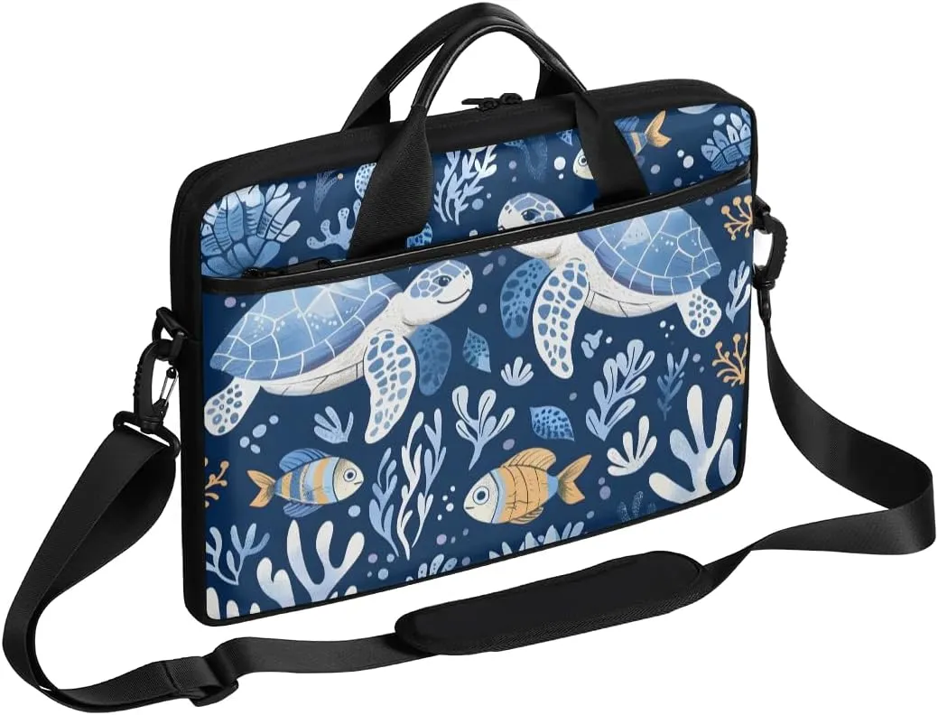13-15 inch Marine life portable laptop bag Seaweed Turtle Fish single shoulder laptop bag, suitable for work, travel, and other purposes