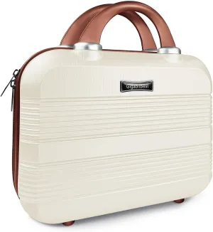 14" Portable Hard Shell Makeup Travel Case - Stylish PC ABS Cosmetic Organizer for Women - Scratch-Resistant, Elastic Strap, Mini Suitcase - Perfect for Romantic Gifts（Light Brown）
