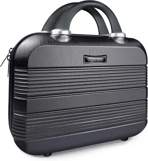 14" Portable Hard Shell Makeup Travel Case - Stylish PC ABS Cosmetic Organizer for Women - Scratch-Resistant, Elastic Strap, Mini Suitcase - Perfect for Romantic Gifts（Midnight Black）