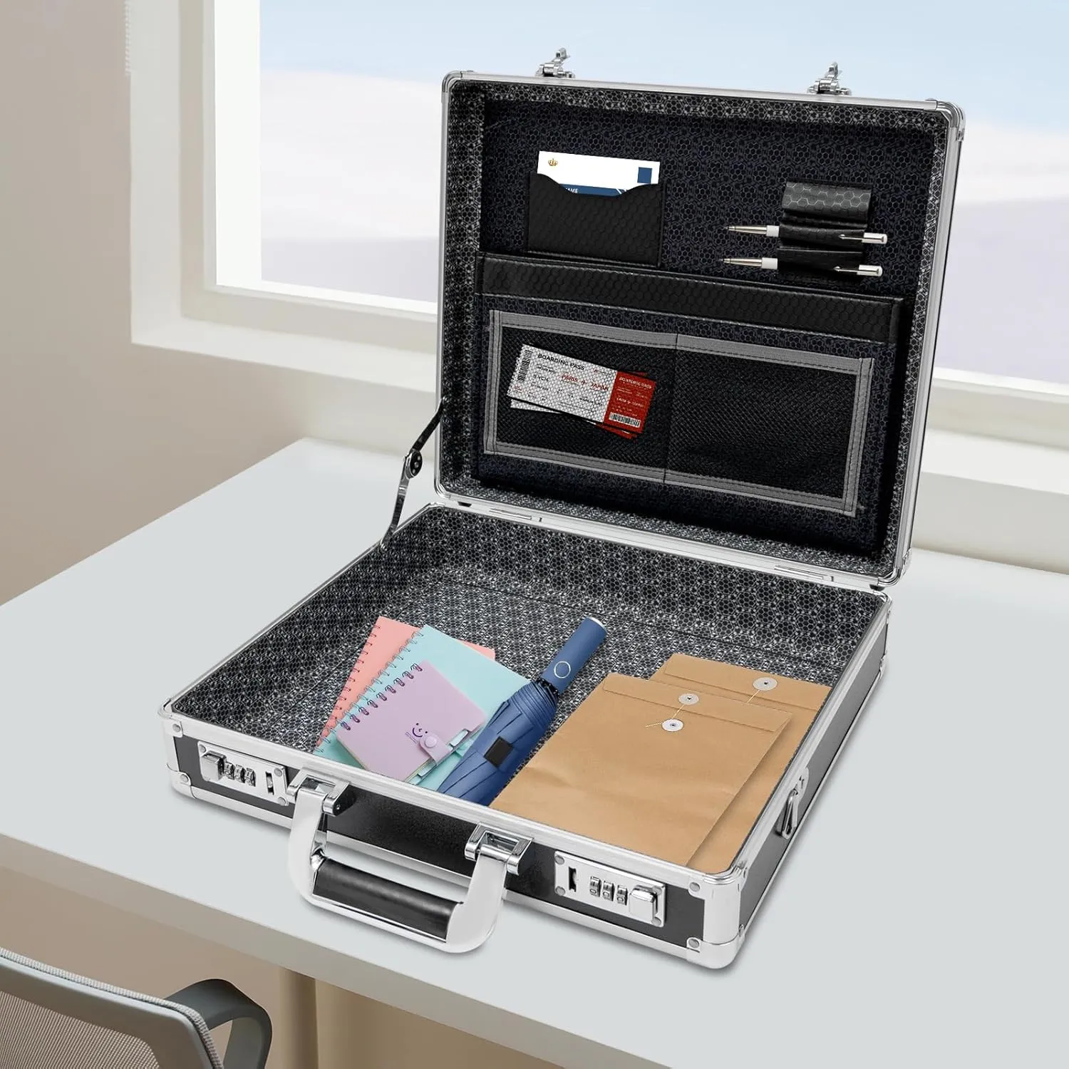 15x4x13 Inch Locking Hard Security Briefcase for Business, 22lbs Hardside Attache With Locks