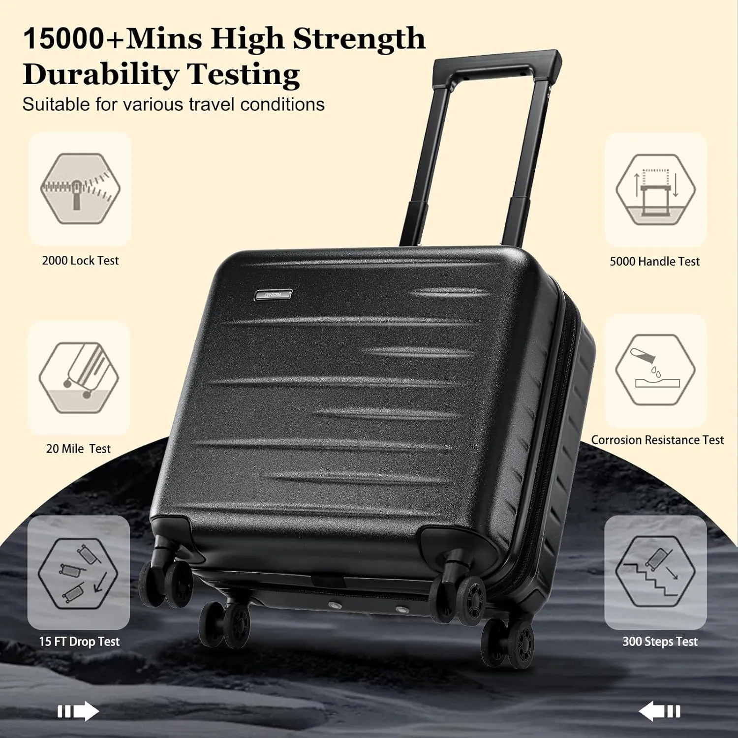 16 Inch Carry On Luggage Airline Approved, Expandable Lightweight ABS PC Hard Shell Suitcases with 360° Spinner Wheels, TSA Lock, YKK Zippers (Black)