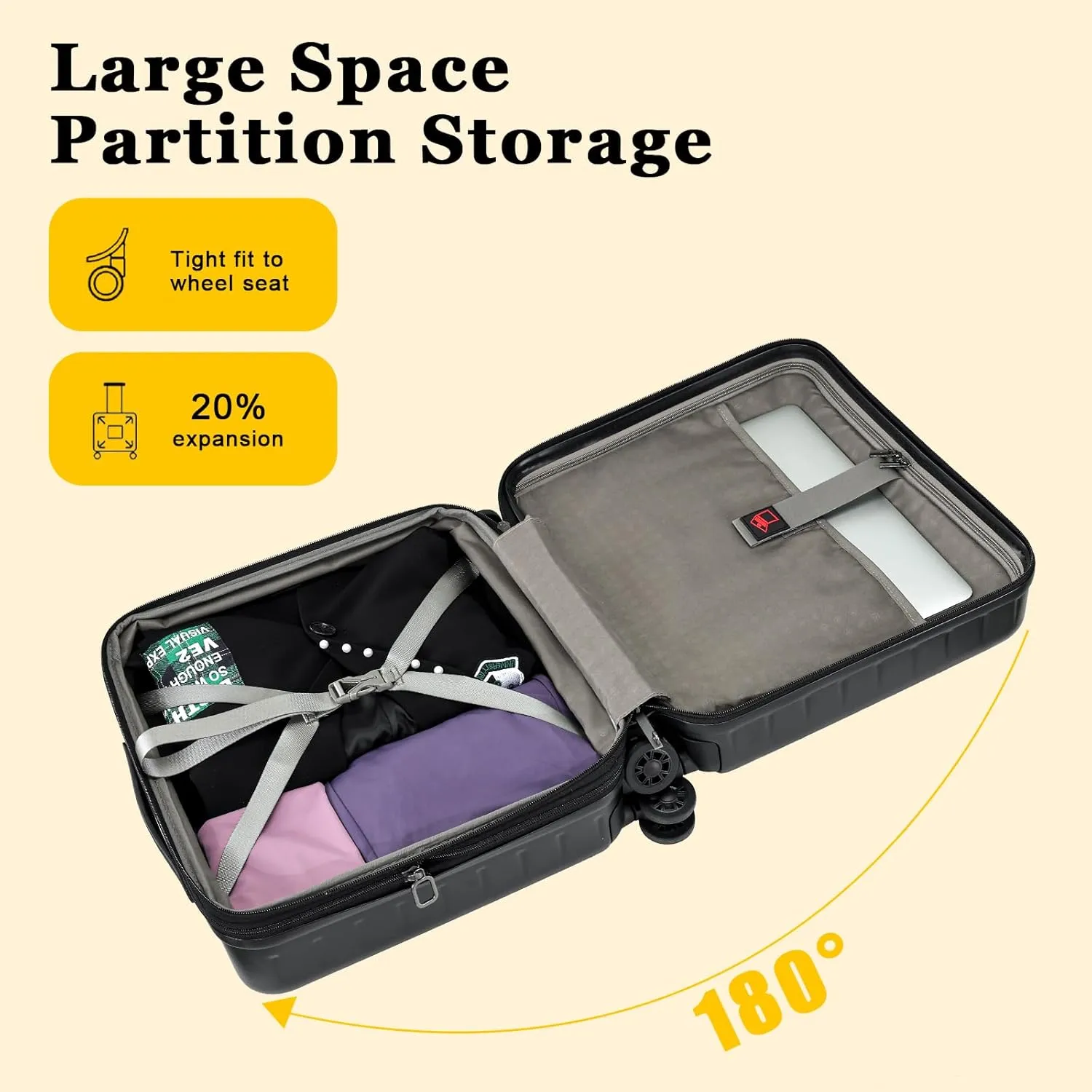 16 Inch Carry On Luggage Airline Approved, Expandable Lightweight ABS PC Hard Shell Suitcases with 360° Spinner Wheels, TSA Lock, YKK Zippers (Black)