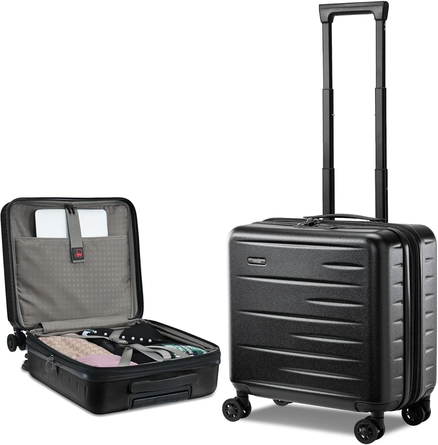 16 Inch Carry On Luggage Airline Approved, Expandable Lightweight ABS PC Hard Shell Suitcases with 360° Spinner Wheels, TSA Lock, YKK Zippers (Black)