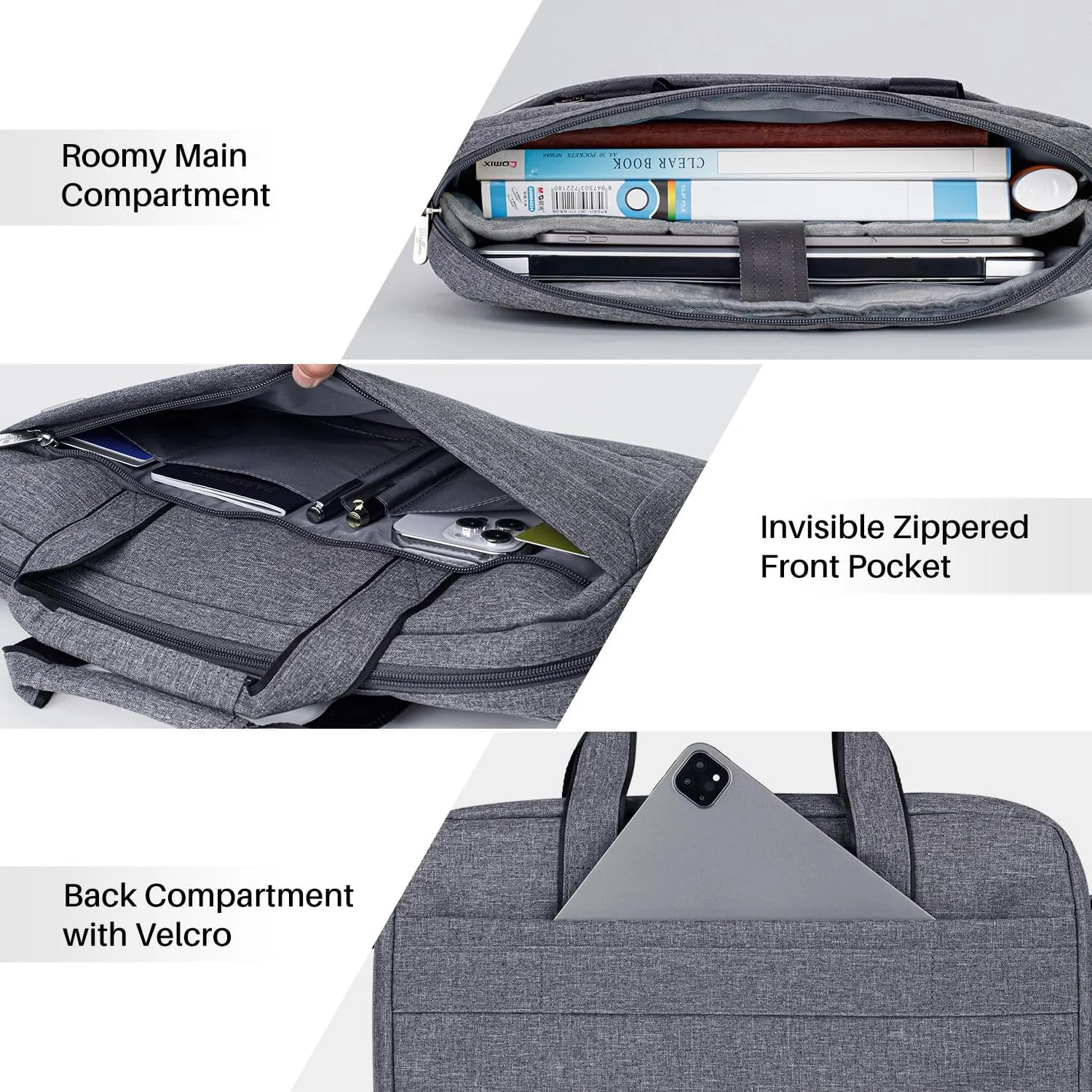 17 17.3 Inch Laptop Shoulder Bag for Men Women,Waterproof Computer Carrying Case Messenger Bag with Strap for 17"-18" HP Dell,Laptop Briefcase for Office business Travel College School,Grey