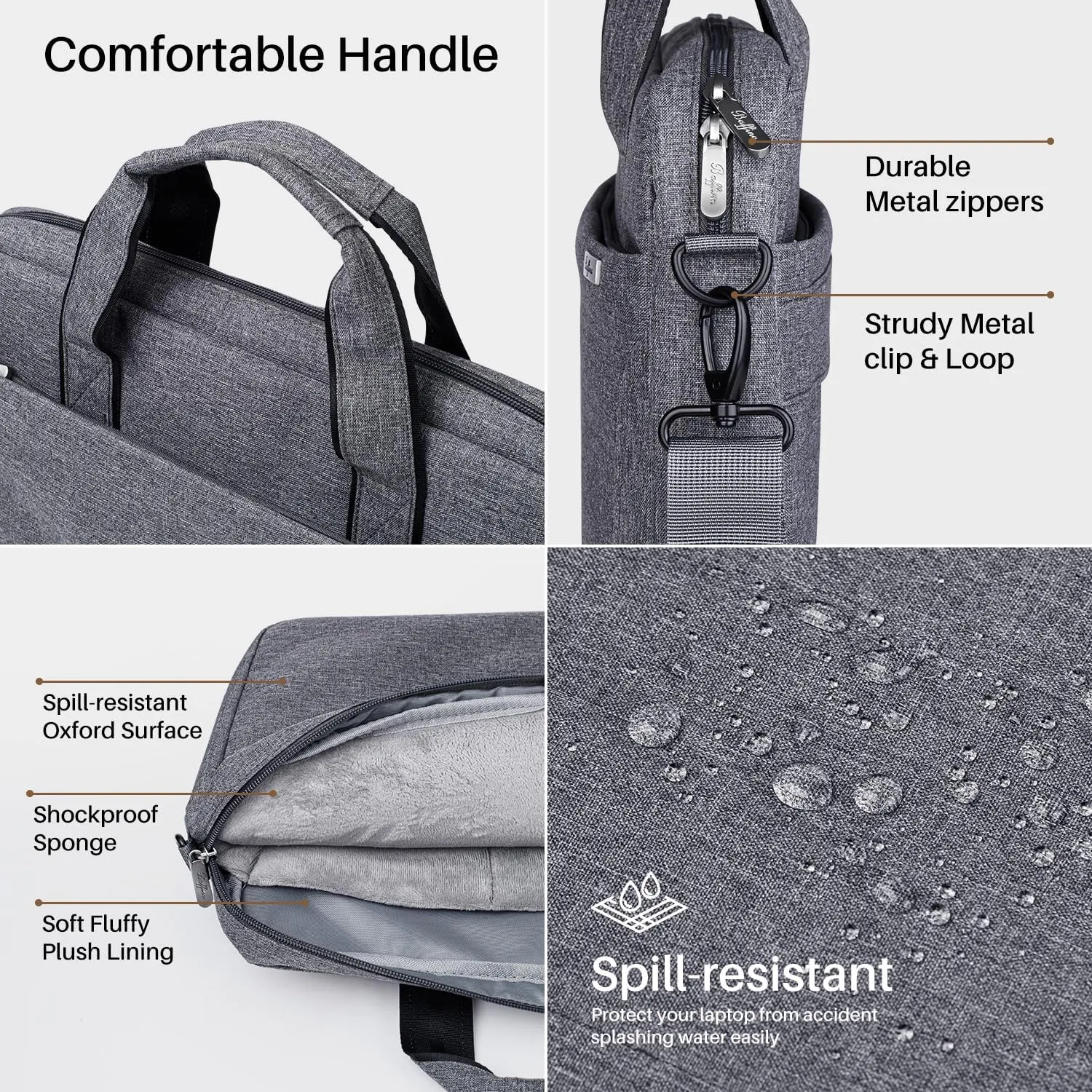 17 17.3 Inch Laptop Shoulder Bag for Men Women,Waterproof Computer Carrying Case Messenger Bag with Strap for 17"-18" HP Dell,Laptop Briefcase for Office business Travel College School,Grey