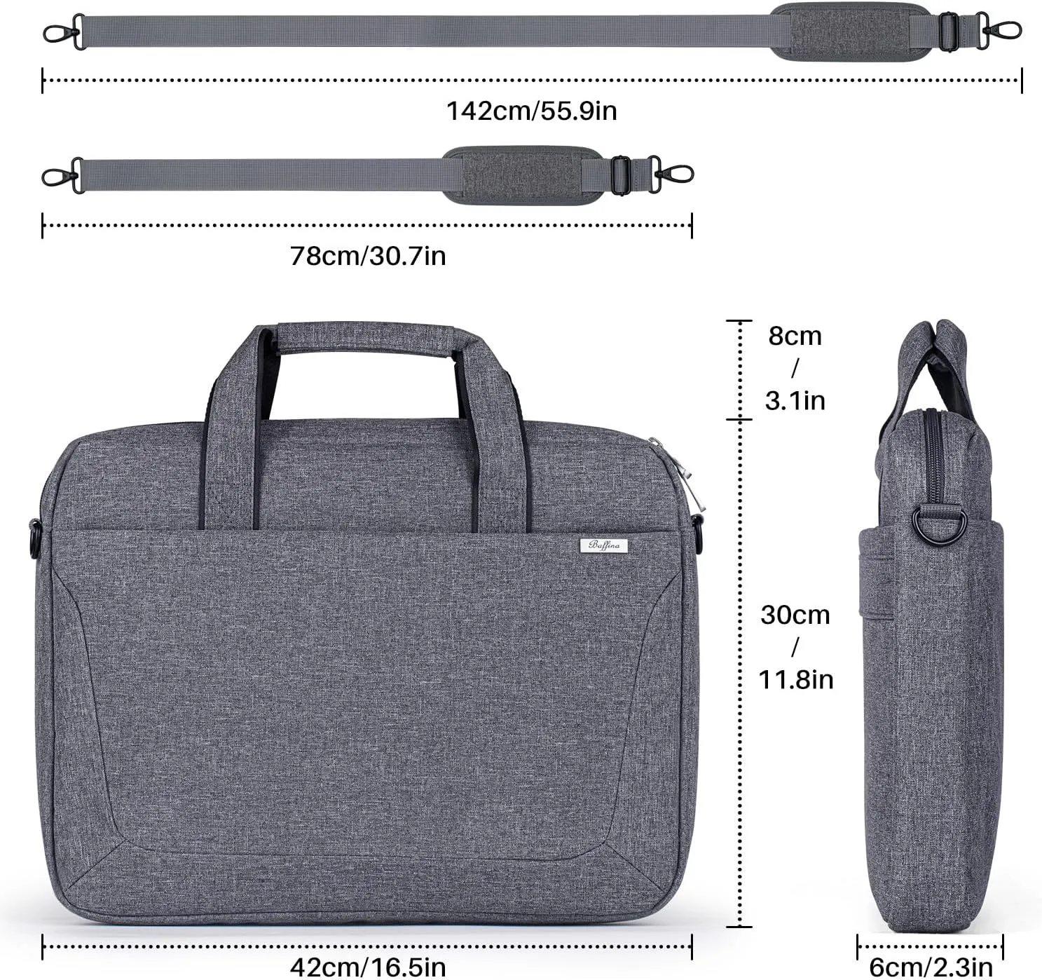 17 17.3 Inch Laptop Shoulder Bag for Men Women,Waterproof Computer Carrying Case Messenger Bag with Strap for 17"-18" HP Dell,Laptop Briefcase for Office business Travel College School,Grey