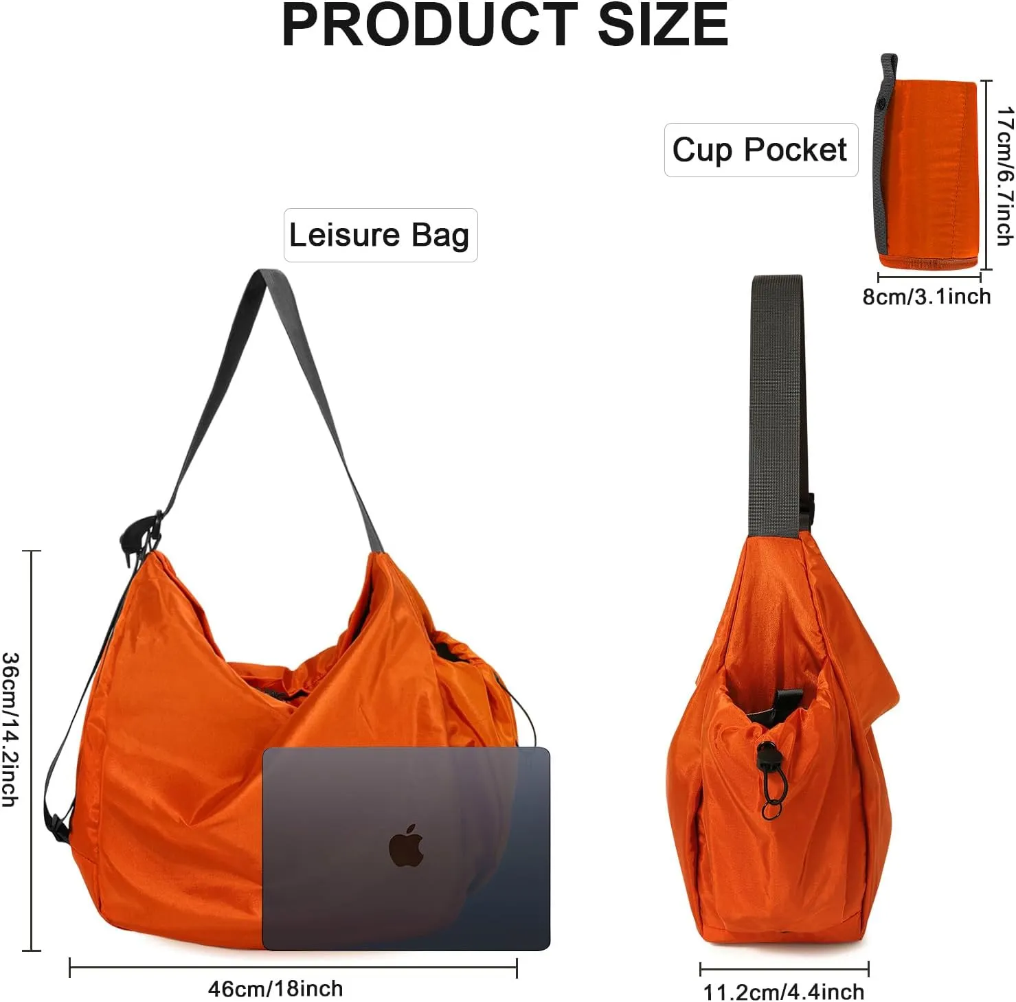 18L Soft Daily Crossbody Bag, Large Casual Shoulder Bag with Bottle Holder, Key Fob