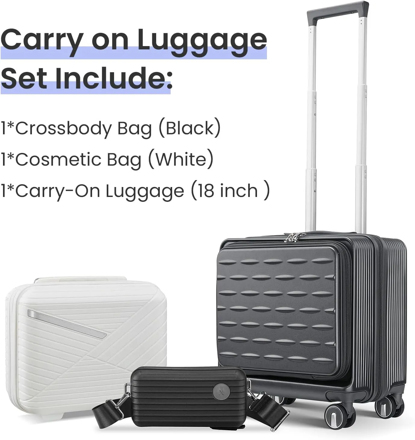 18" Carry On Luggage with Front Open Door &Laptop Interlayer, Hard Shell Suitcase Built-In TSA Luggage Lock, Hardside Lightweight PC Travel Suitcase for Women Men with Spinner Wheels Gray