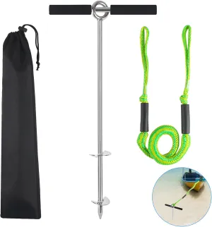 18"/24"/36" Sand Anchor,Chromium-Plated Steel Stainless Steel Boat Screw Anchor with Removable Handle,Boat Sand Anchor with Bungee Dock Line，Shallow Water Anchor for Jet Ski,PWC,Pontoon,Kayak,Canoe
