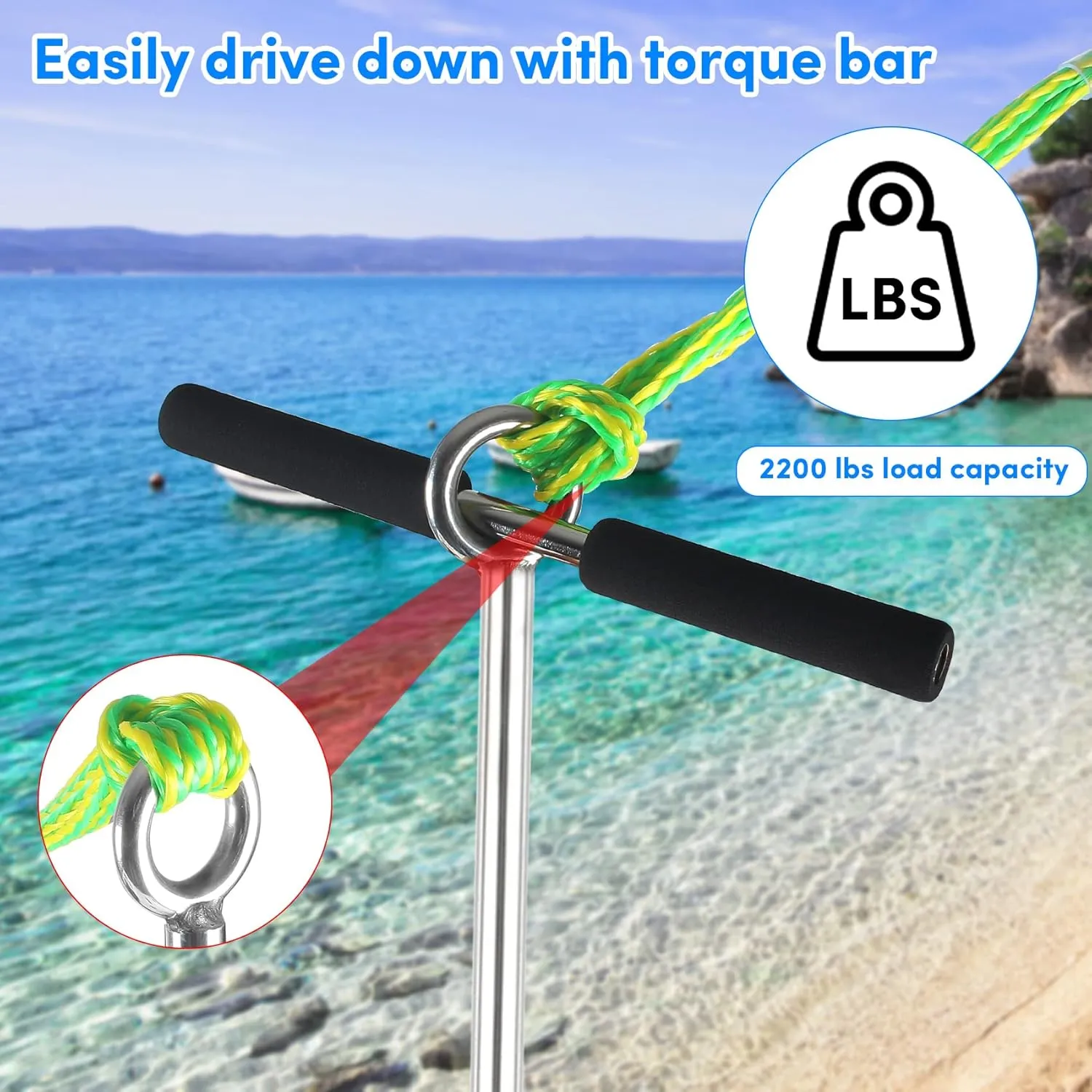 18"/24"/36" Sand Anchor,Chromium-Plated Steel Stainless Steel Boat Screw Anchor with Removable Handle,Boat Sand Anchor with Bungee Dock Line，Shallow Water Anchor for Jet Ski,PWC,Pontoon,Kayak,Canoe