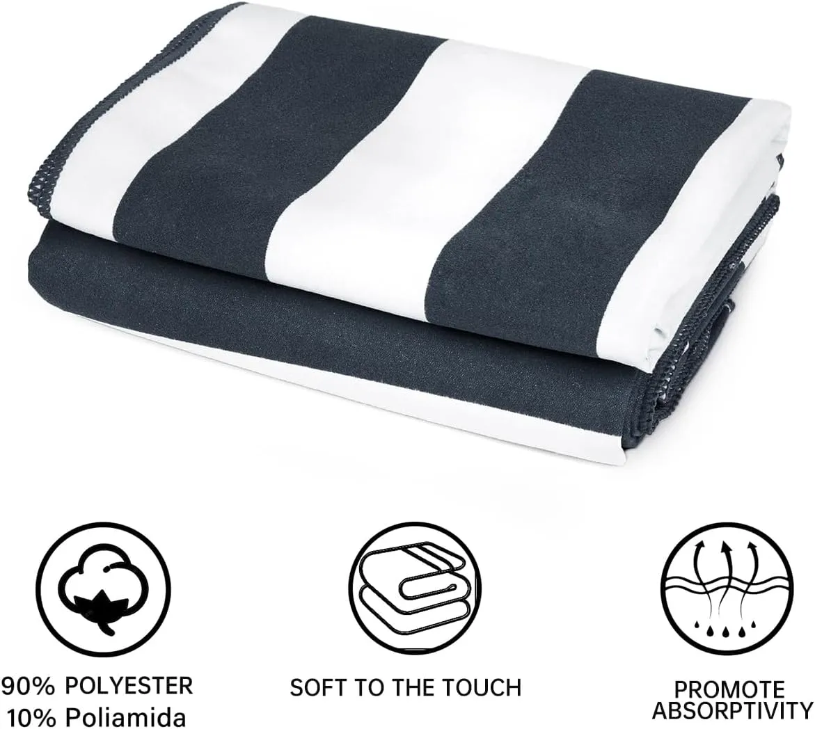 2-Pack Microfiber Beach Towels Set (63"x31.5"   31.5"x16") | Oversized Quick Dry Sand Free Travel Towel for Beach Pool Gym Camping (Navy Blue)