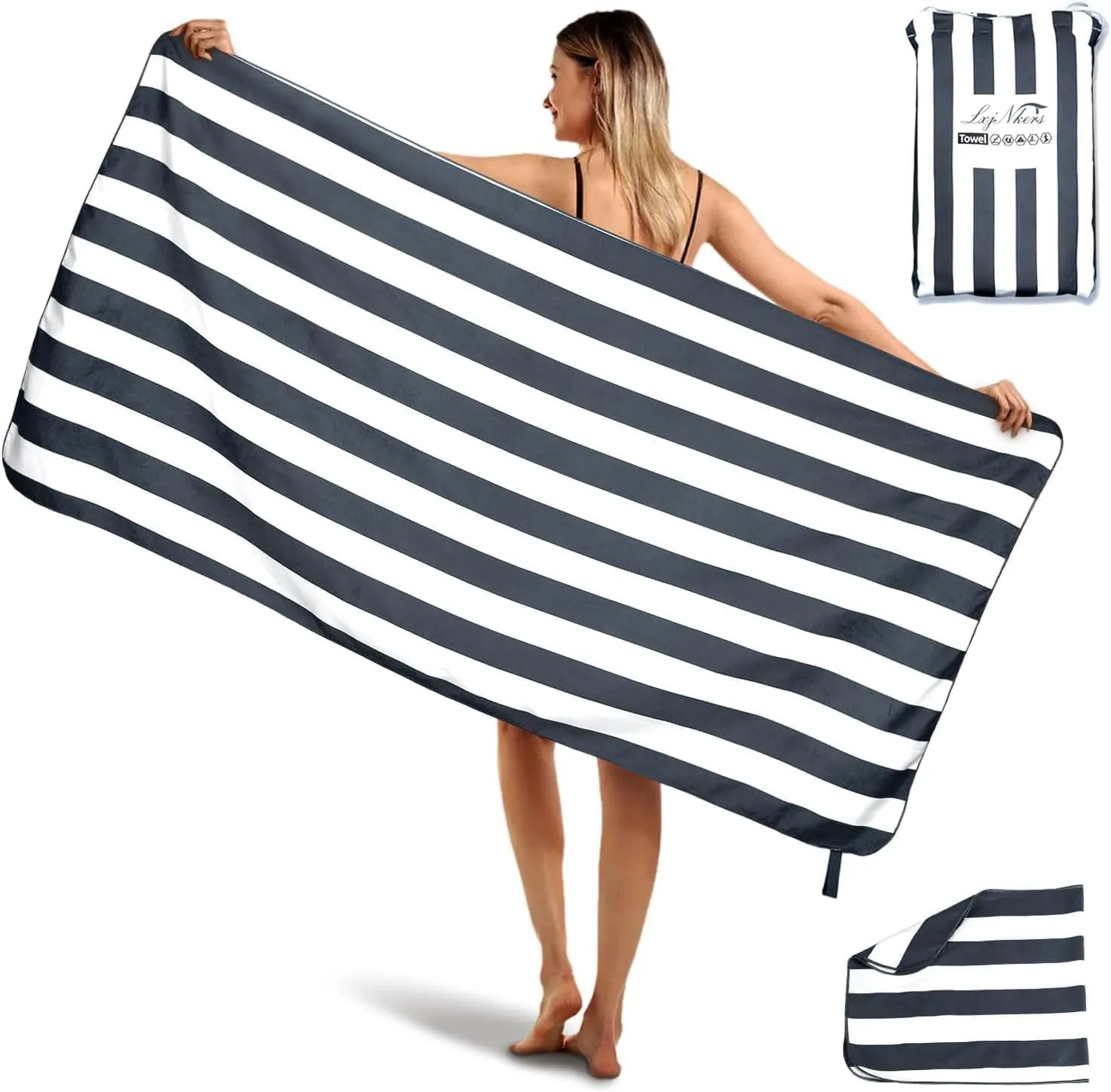 2-Pack Microfiber Beach Towels Set (63"x31.5"   31.5"x16") | Oversized Quick Dry Sand Free Travel Towel for Beach Pool Gym Camping (Navy Blue)