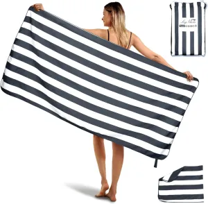 2-Pack Microfiber Beach Towels Set (63"x31.5"   31.5"x16") | Oversized Quick Dry Sand Free Travel Towel for Beach Pool Gym Camping (Navy Blue)