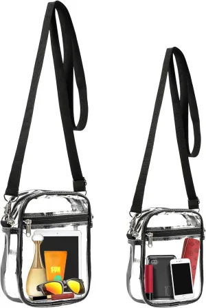 2 Packs Clear Crossbody Bag Stadium Approved, Clear Crossbody Purse with Front Pocket and Adjustable Strap for Concerts