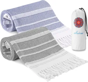 2 Packs Turkish Beach Towels Vacation Essentials Quick Dry Sand Free Oversized Bath Pool Swim Towel Extra Large XL Big Blanket Adult Travel Cruise Accessories Must Haves Clearance Stuff
