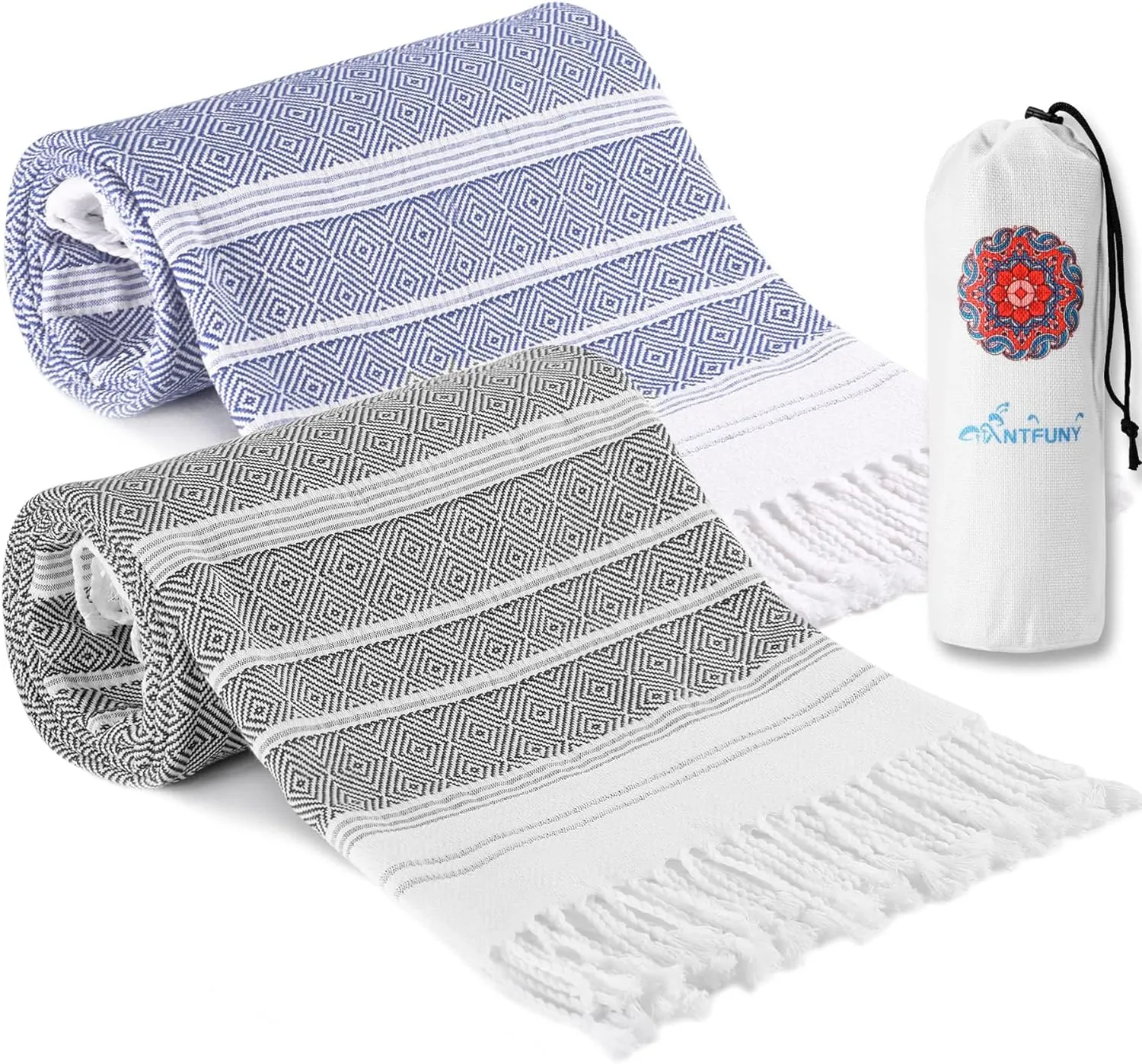 2 Packs Turkish Beach Towels Vacation Essentials Quick Dry Sand Free Oversized Bath Pool Swim Towel Extra Large XL Big Blanket Adult Travel Cruise Accessories Must Haves Clearance Stuff