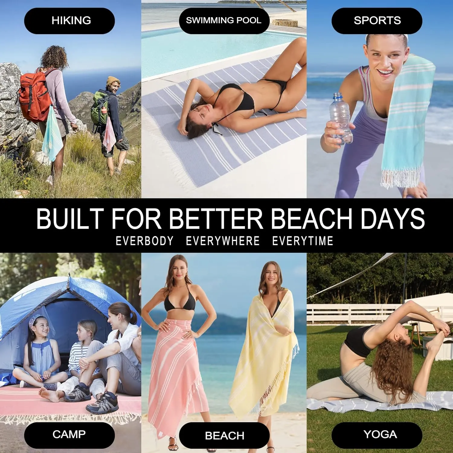 2 Packs Turkish Beach Towels Vacation Essentials Quick Dry Sand Free Oversized Bath Pool Swim Towel Extra Large XL Big Blanket Adult Travel Cruise Accessories Must Haves Clearance Stuff