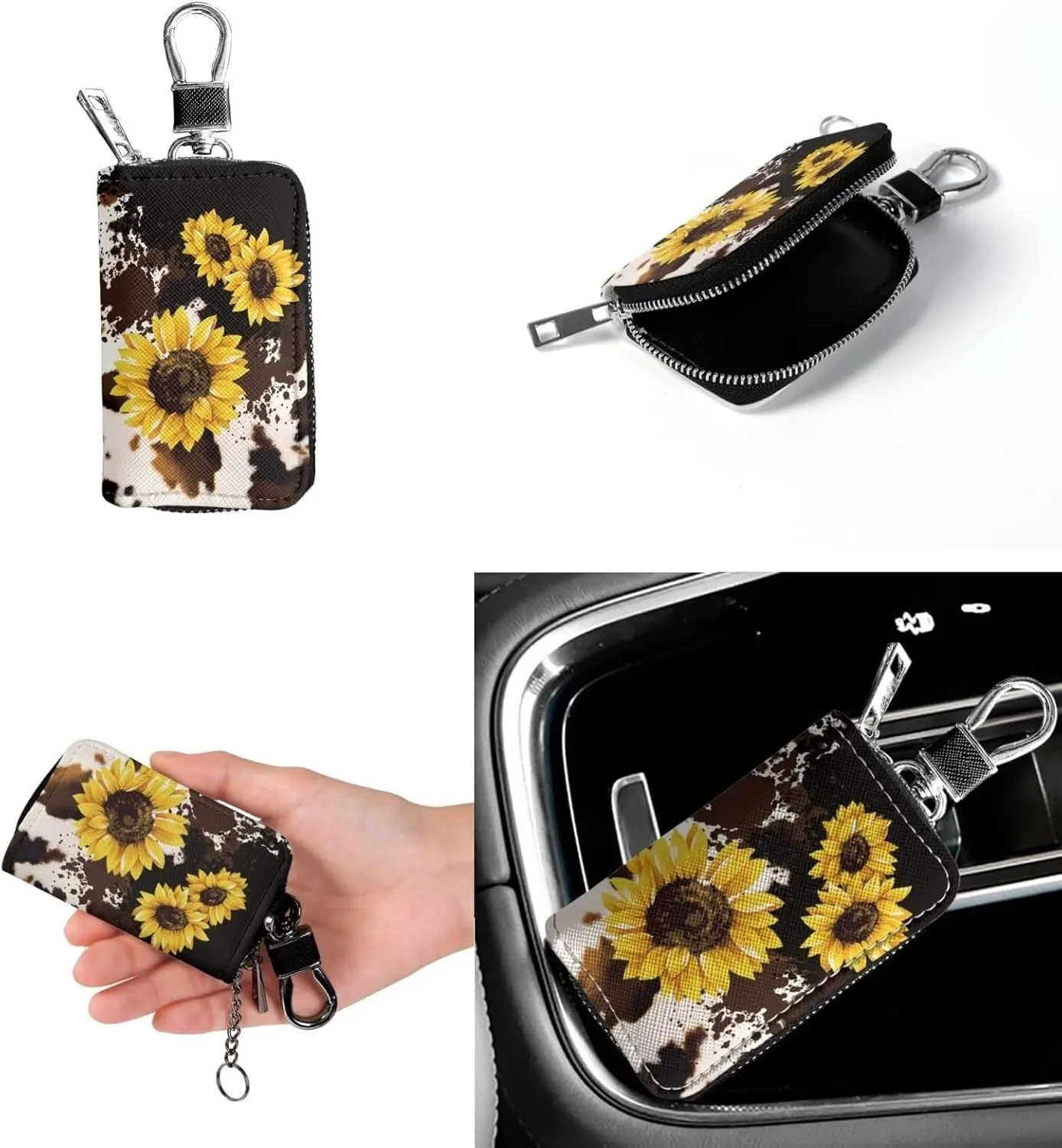 2 Piece Womens Messenger Bag Crossbody Bucket Tote Bag Matching Leather Car Key Holder Case