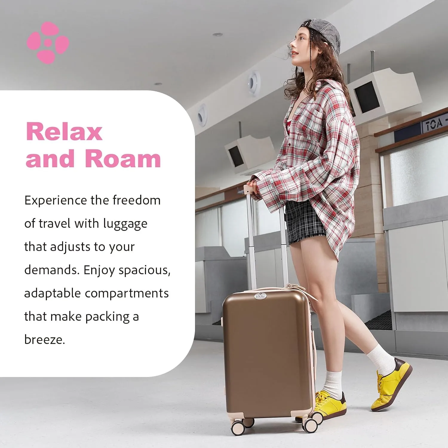 20 Inch Carry On Luggage for Women, Lightweight Hardside Suitcase with 360° Spinner Wheels, TSA Lock, Durable Luggage for Travel, Titanium Gold