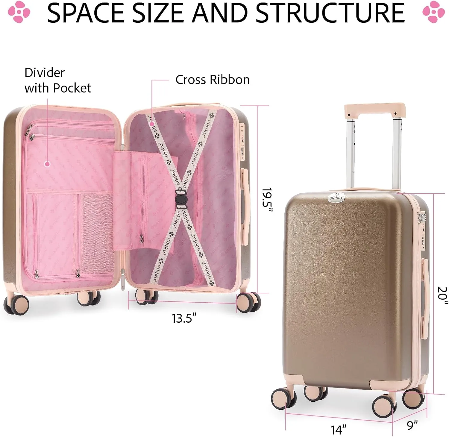 20 Inch Carry On Luggage for Women, Lightweight Hardside Suitcase with 360° Spinner Wheels, TSA Lock, Durable Luggage for Travel, Titanium Gold