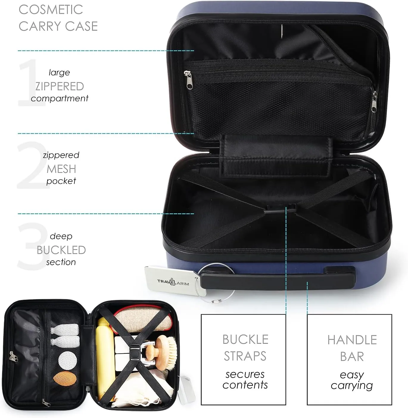 22 Inch Carry On Luggage, Carry On Suitcase with Wheels, Hardside Luggage Carry-On, Expandable Navy Small Suitcase, Hard Shell Carry-on Luggage, Spinner Luggage with Cosmetic Bag