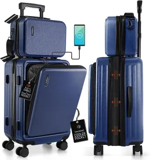 22 Inch Carry On Luggage, Carry On Suitcase with Wheels, Hardside Luggage Carry-On, Expandable Navy Small Suitcase, Hard Shell Carry-on Luggage, Spinner Luggage with Cosmetic Bag