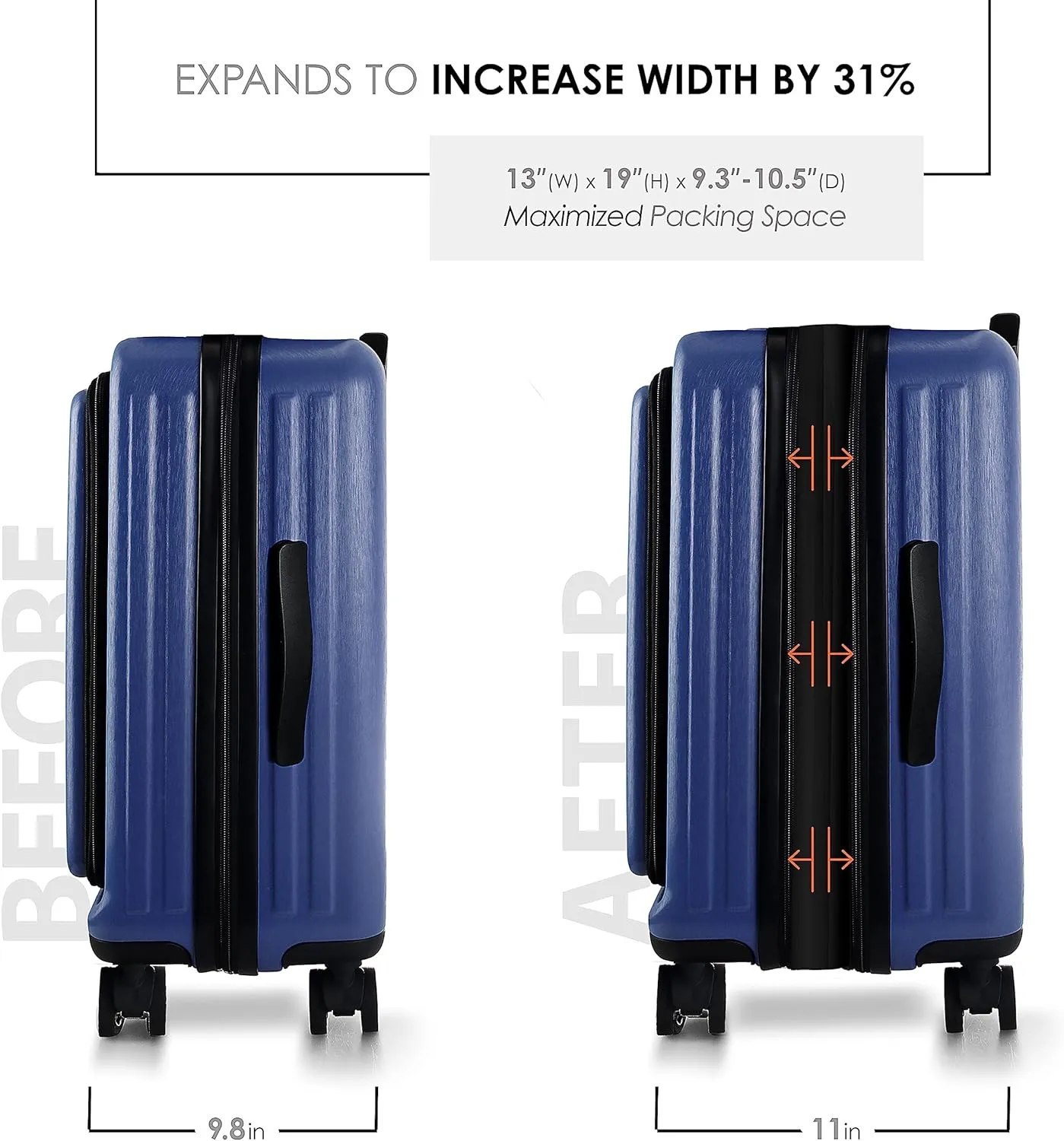 22 Inch Carry On Luggage, Carry On Suitcase with Wheels, Hardside Luggage Carry-On, Expandable Navy Small Suitcase, Hard Shell Carry-on Luggage, Spinner Luggage with Cosmetic Bag