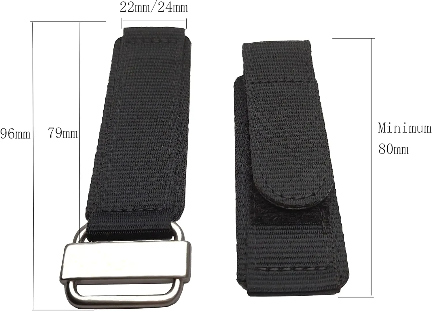 22mm/24mm Hook Loop Military Style band Adjustable-Length Velcro Nylon watch Strap Compatible with Panerai Bell & Ross watch