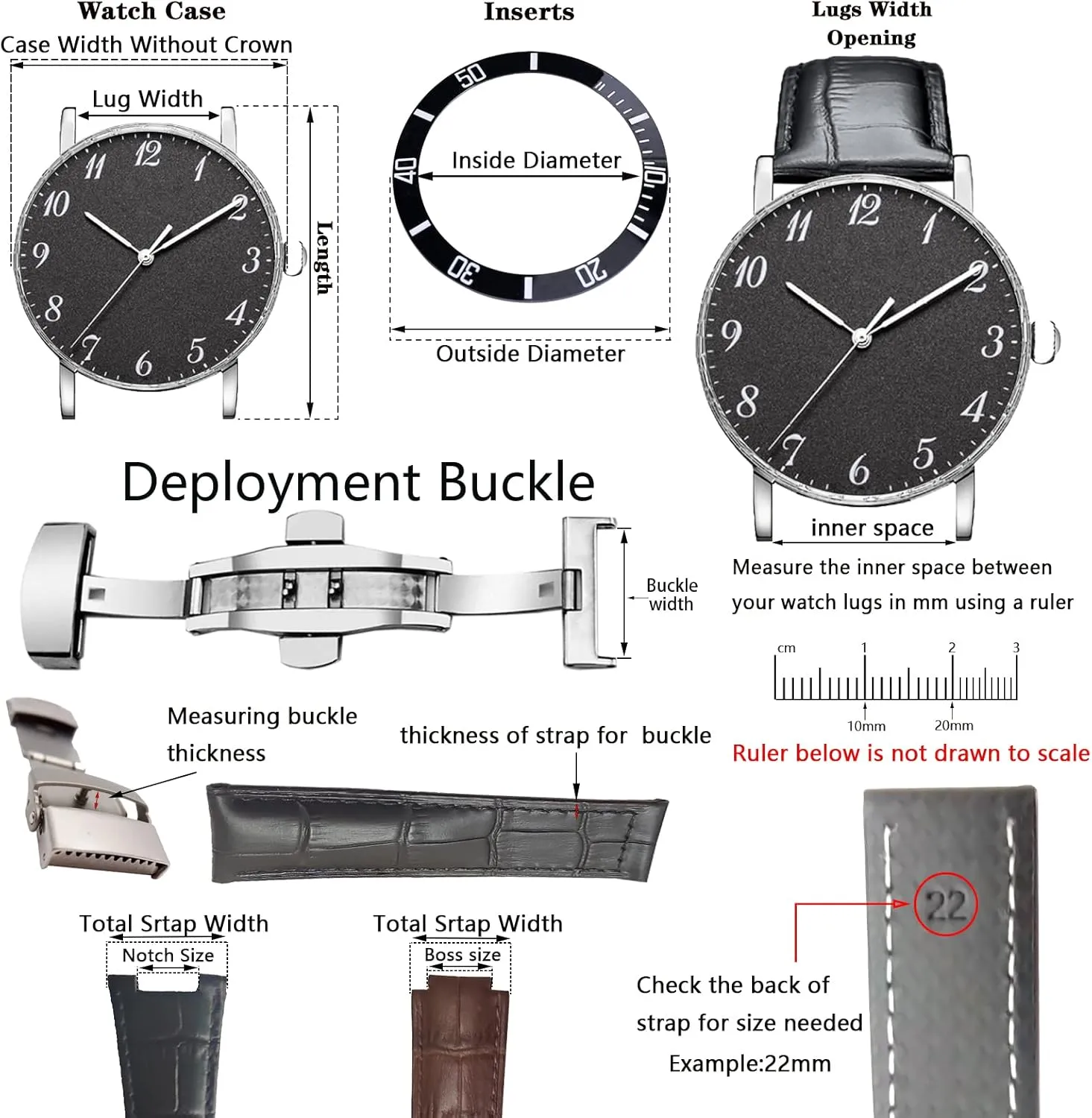 22mm/24mm Hook Loop Military Style band Adjustable-Length Velcro Nylon watch Strap Compatible with Panerai Bell & Ross watch