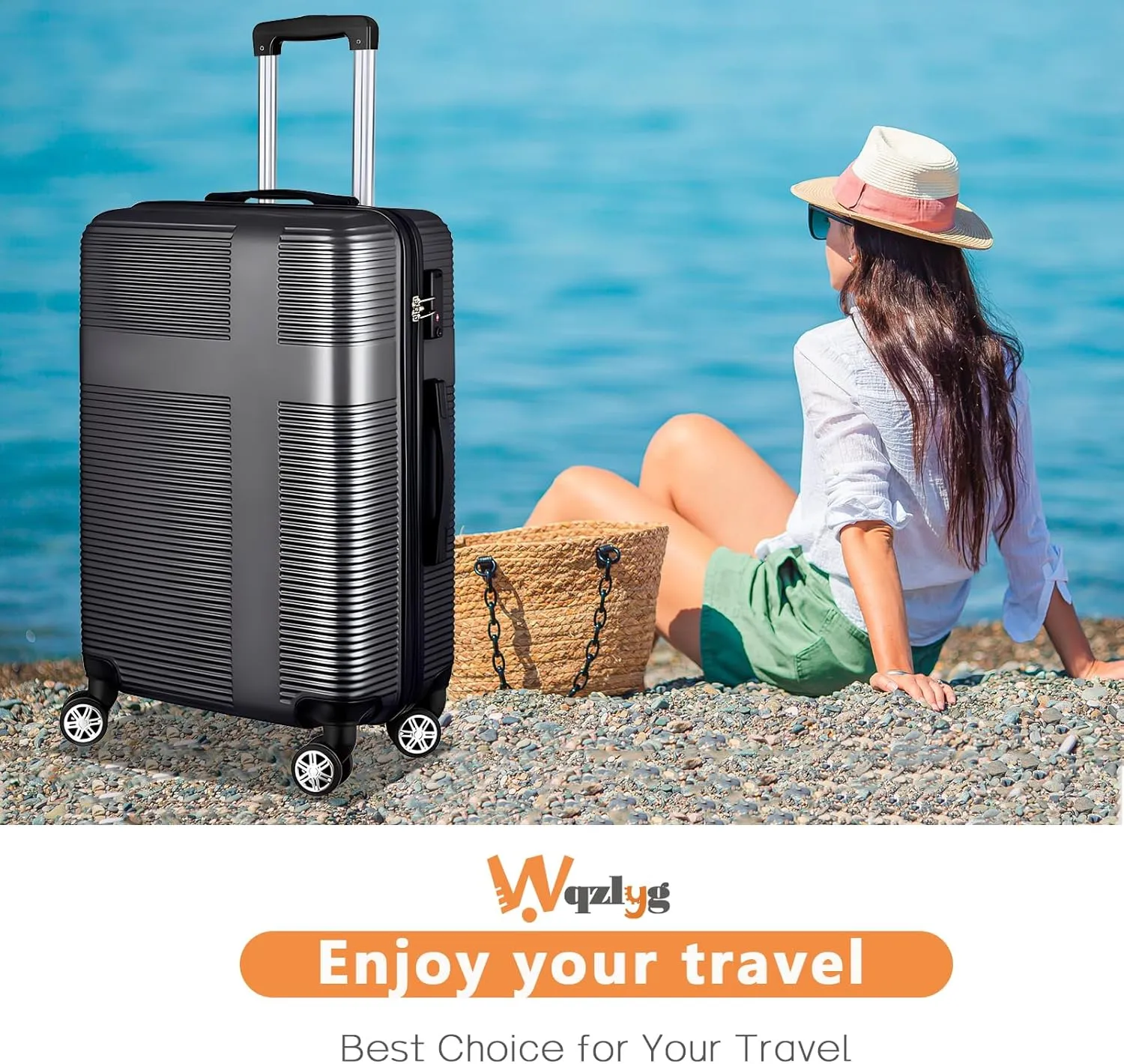 24 Inch Luggage with Spinner Wheels,Lightweight Hardside Medium Checked Suitcase for Travel, Hardshell Carry On Suit Case 24",Black