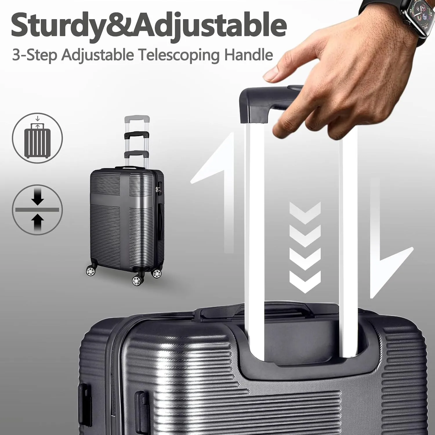 24 Inch Luggage with Spinner Wheels,Lightweight Hardside Medium Checked Suitcase for Travel, Hardshell Carry On Suit Case 24",Black