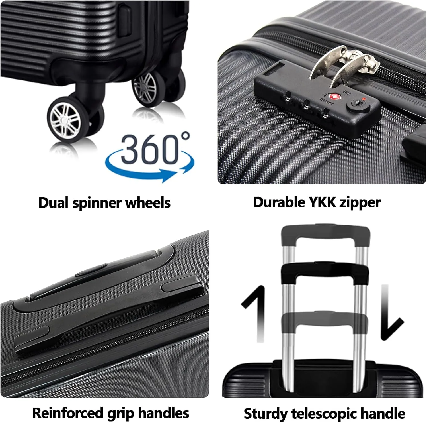 24 Inch Luggage with Spinner Wheels,Lightweight Hardside Medium Checked Suitcase for Travel, Hardshell Carry On Suit Case 24",Black