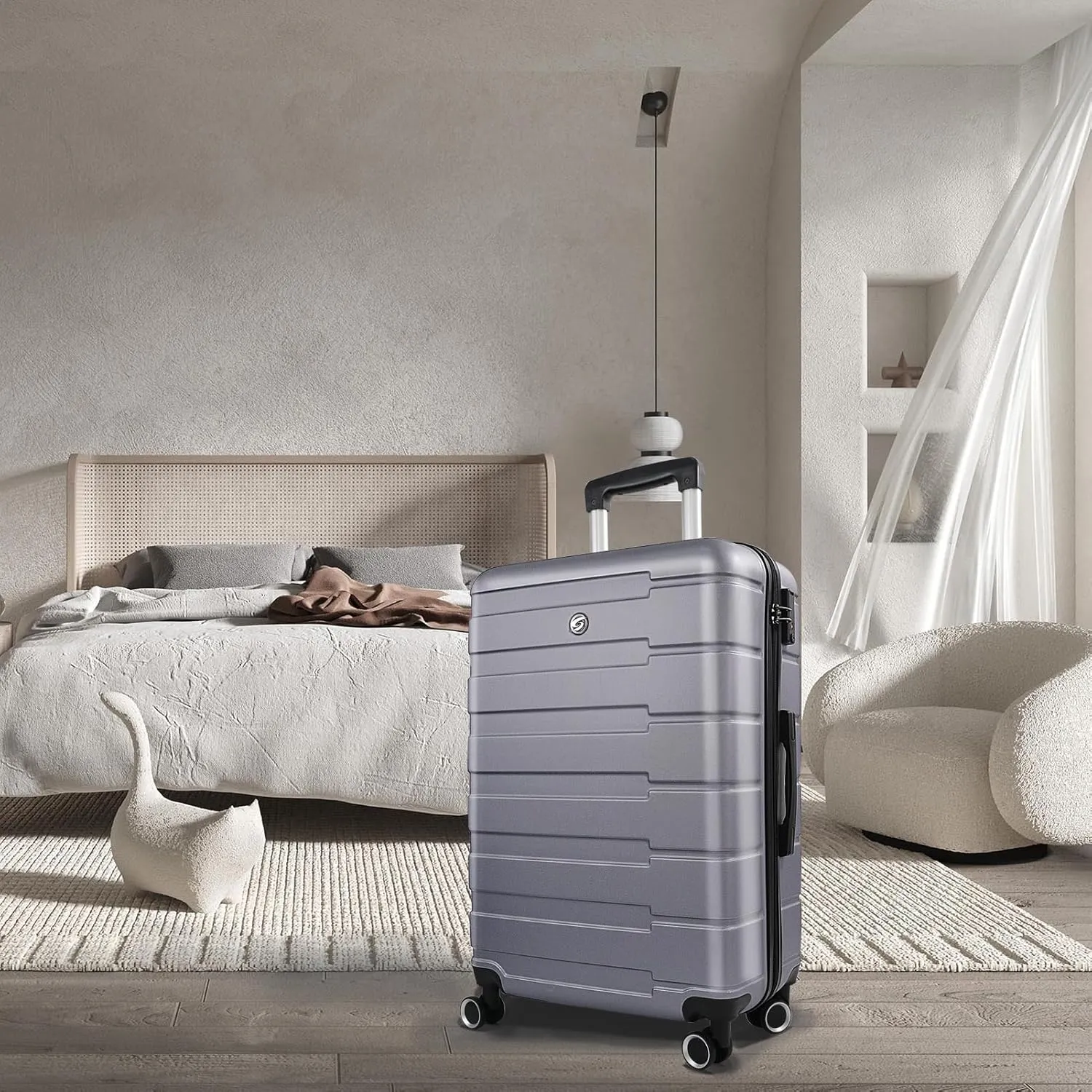 24" Hard Shell Luggage with Spinner Wheels,Lightweight Travel Suitcase for Women,Checked-Medium Luggage 24-Inch,Silver&Grey