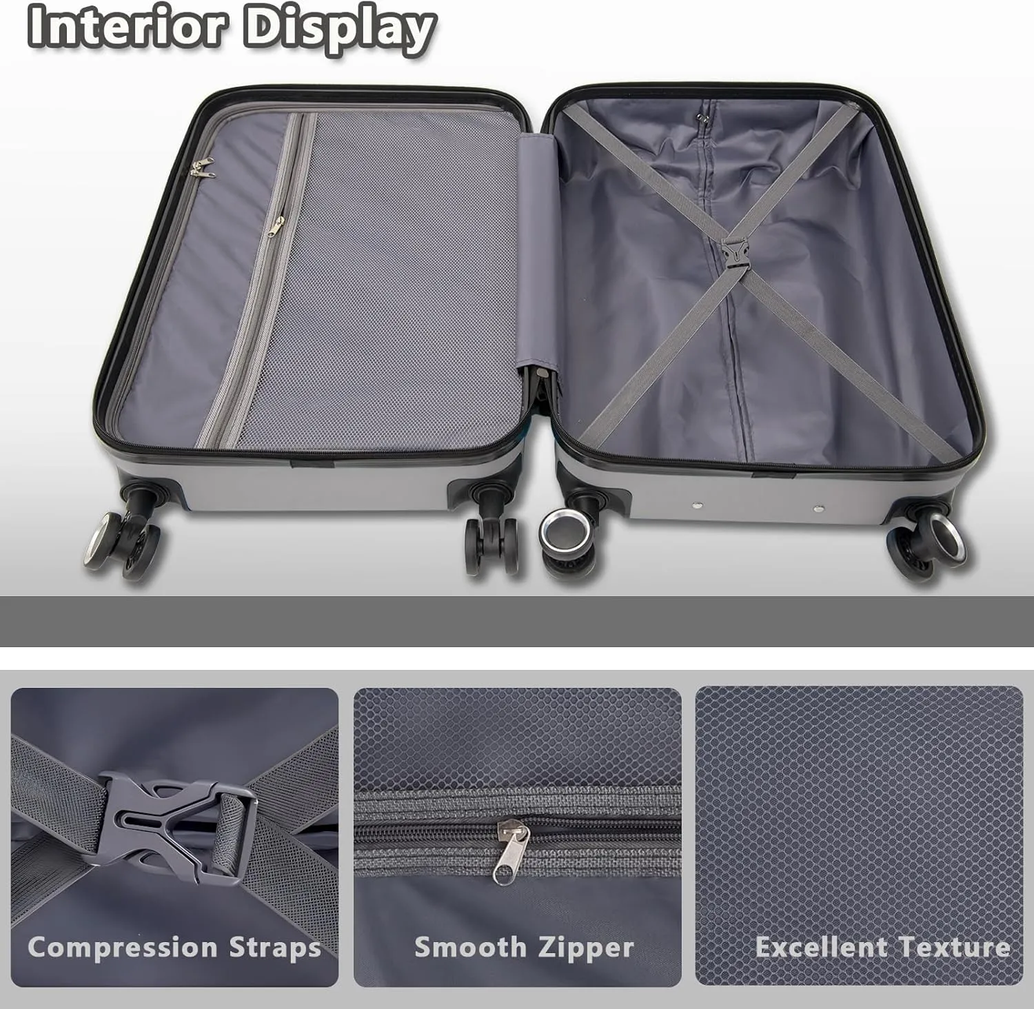 24" Hard Shell Luggage with Spinner Wheels,Lightweight Travel Suitcase for Women,Checked-Medium Luggage 24-Inch,Silver&Grey